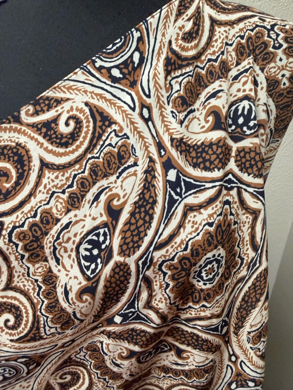 Boho Paisley Sleeveless Kimono Vest Navy Tan Tie Waist Lightweight Chic Top - Picture 4 of 9